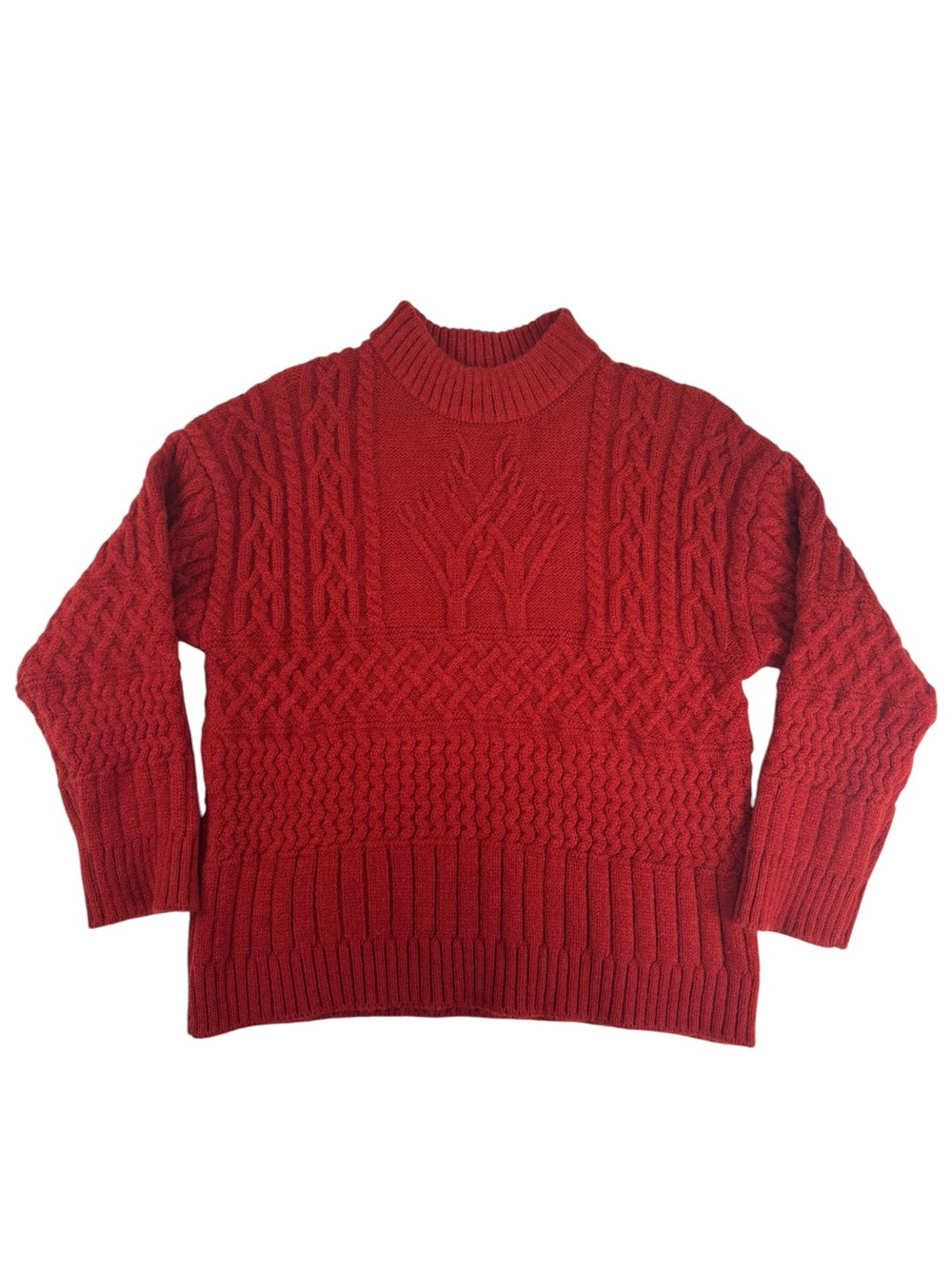 Cute n Coolty Kids Chunky Red Cable Knit Sweater Tree Pattern Size 9-10 NWT